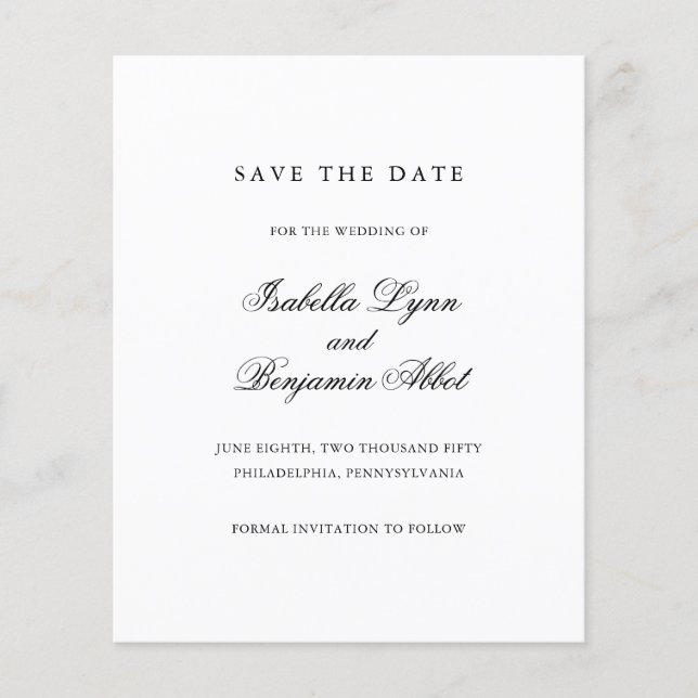 Black and White Budget Wedding Save The Date (Front)