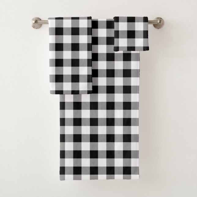 Black and White Buffalo Check Bath Towel Set (Insitu)