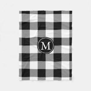 Black and White Buffalo Check Monogram Fleece Blanket