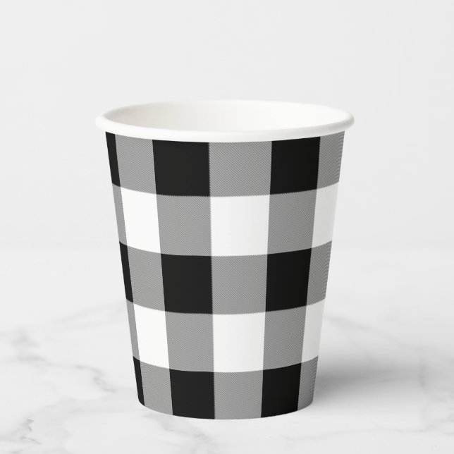 Black and White Buffalo Check Paper Cups (Front)
