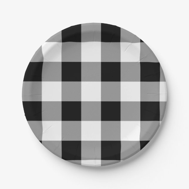 Black and White Buffalo Check Paper Plate (Front)