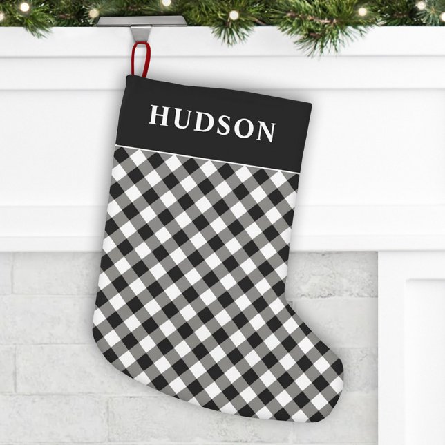 Black and White Buffalo Check Plaid Holiday Small Christmas Stocking (Creator Uploaded)