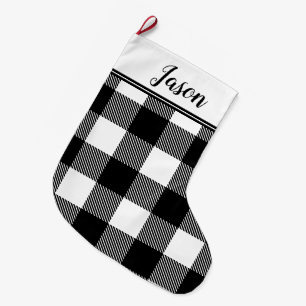Black and White Buffalo Check Plaid Large Christmas Stocking