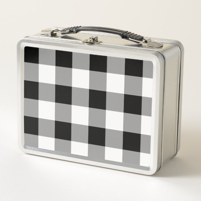 Black and White Buffalo Check Plaid Metal Lunch Box (Front)