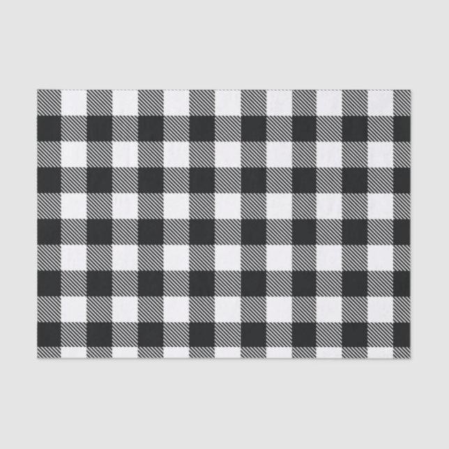 Black and White Buffalo Check Plaid Pattern Rustic Tissue Paper (Front)