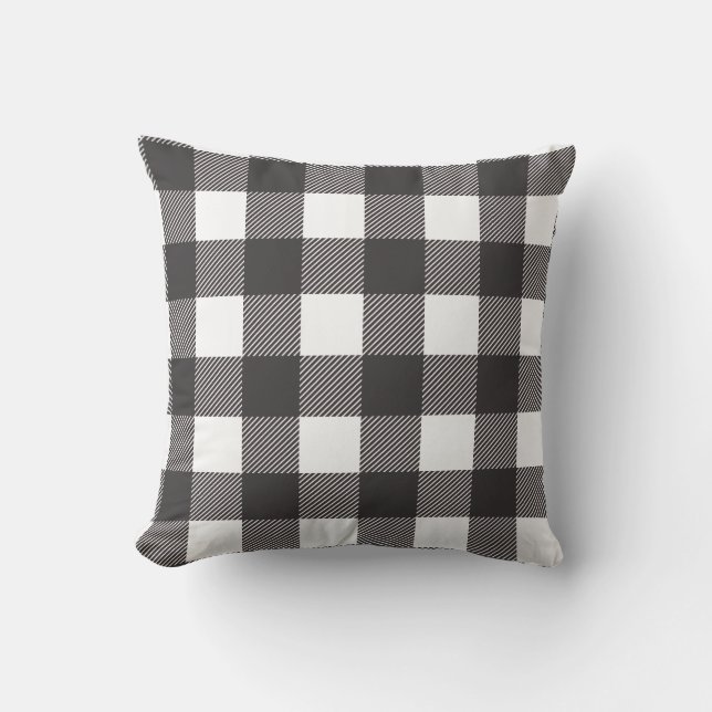 Black and White Buffalo Check Plaid Rustic Cushion (Front)