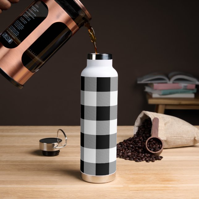 Black and White Buffalo Check Plaid Water Bottle (Coffee)