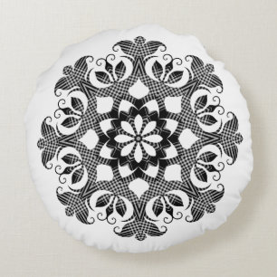 Black and White Buffalo Check Reversible Round Cushion