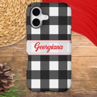 Black and White Buffalo Check with Red Custom Name