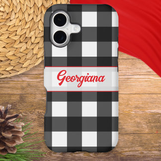 Black and White Buffalo Check with Red Custom Name
