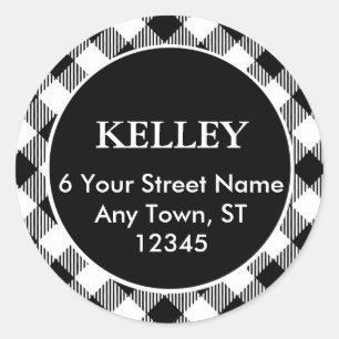 Black and White Buffalo Plaid Address Seal