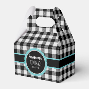 Black and white Buffalo Plaid and Teal Favour Box