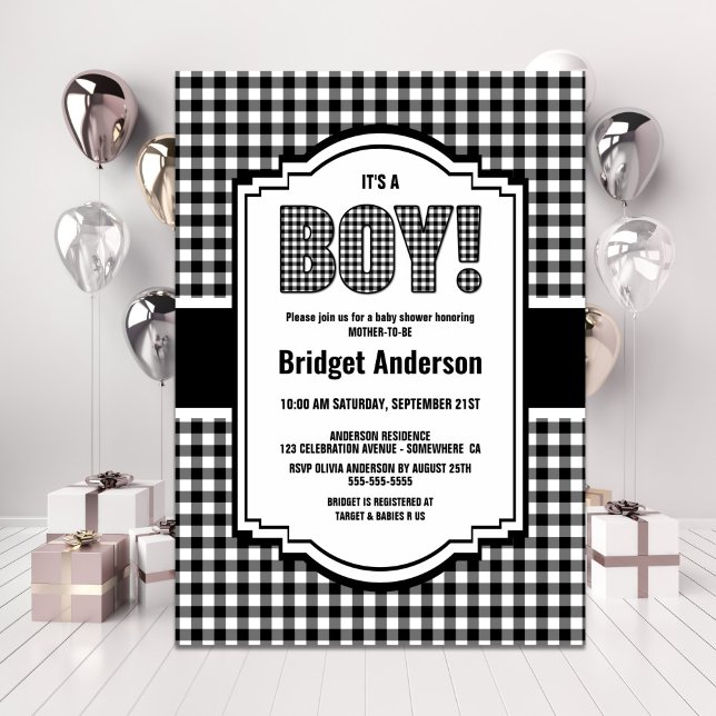 Black and White Buffalo Plaid Baby Shower Invitation (Creator Uploaded)