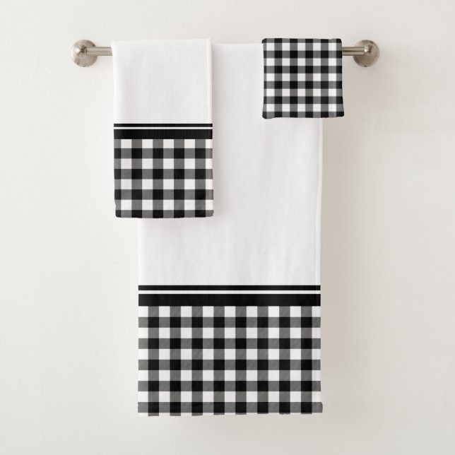 Black and White Buffalo Plaid Bath Towel Set (Insitu)
