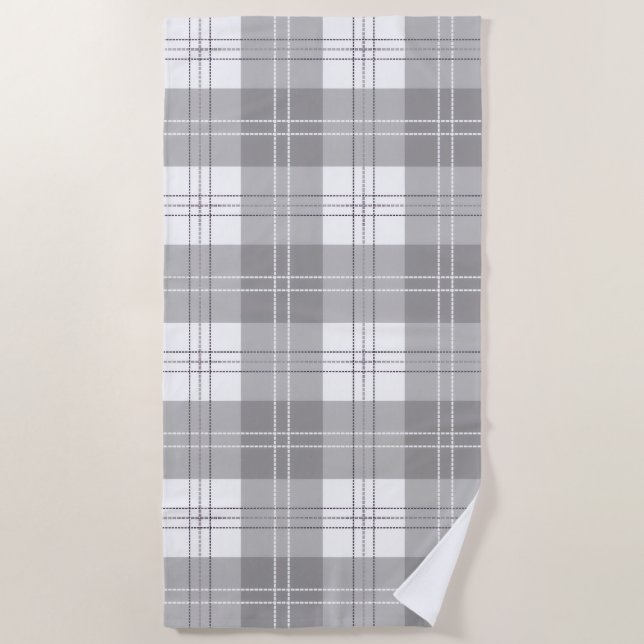 Black and White Buffalo Plaid Beach Towel (Front)