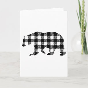 Black And White Buffalo Plaid Bear Christmas Pajam Card