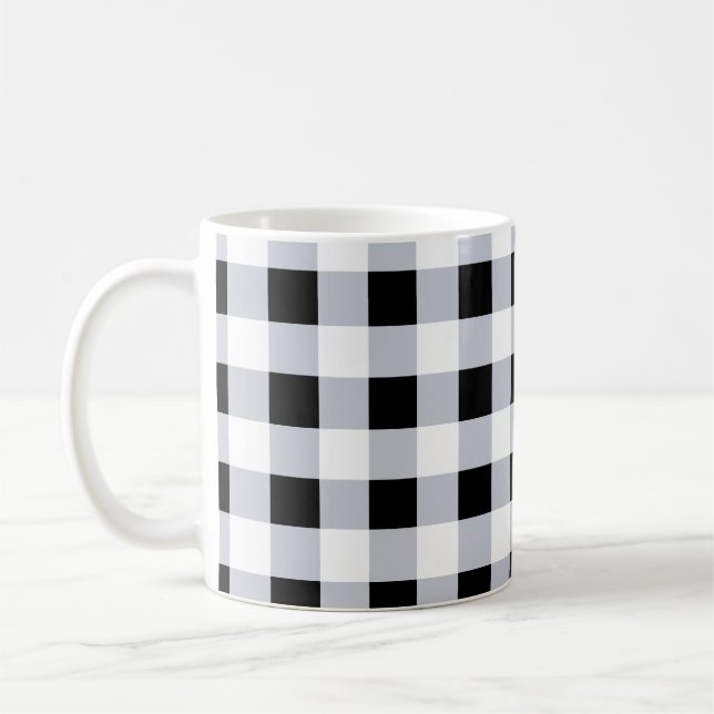 Black and White Buffalo Plaid Check Farmhouse Coffee Mug (Left)