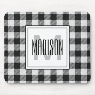 Black and White Buffalo Plaid/Check Monogrammed Mouse Pad