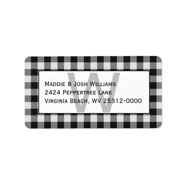Black and White Buffalo Plaid/Checks Personalised Label (Front)