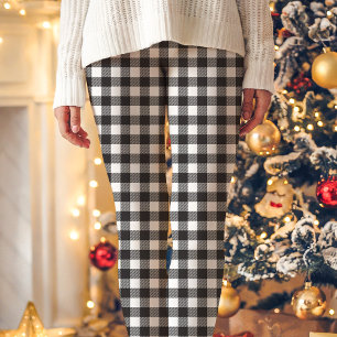 Black and White Buffalo Plaid Christmas Leggings