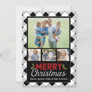 Black and White Buffalo Plaid Christmas Photo Card
