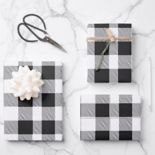 Black and White Buffalo Plaid Christmas  Wrapping Paper Sheet