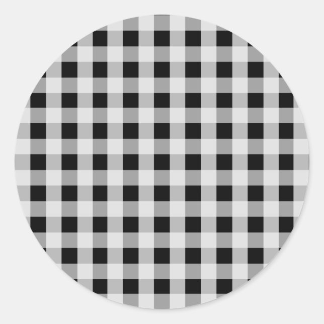 Black and White Buffalo Plaid Classic Round Sticker (Front)
