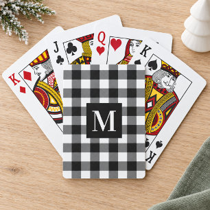 Black and White Buffalo Plaid Custom Monogram Playing Cards