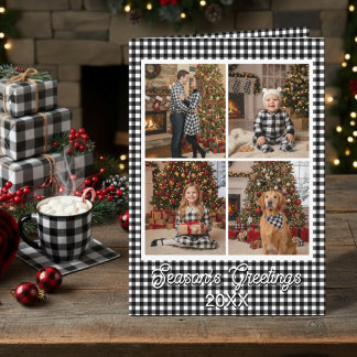 Black and White Buffalo Plaid Custom Name and Text Card