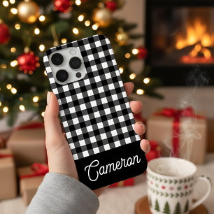 Black and White Buffalo Plaid Custom Name iPhone 16 Pro Max Case