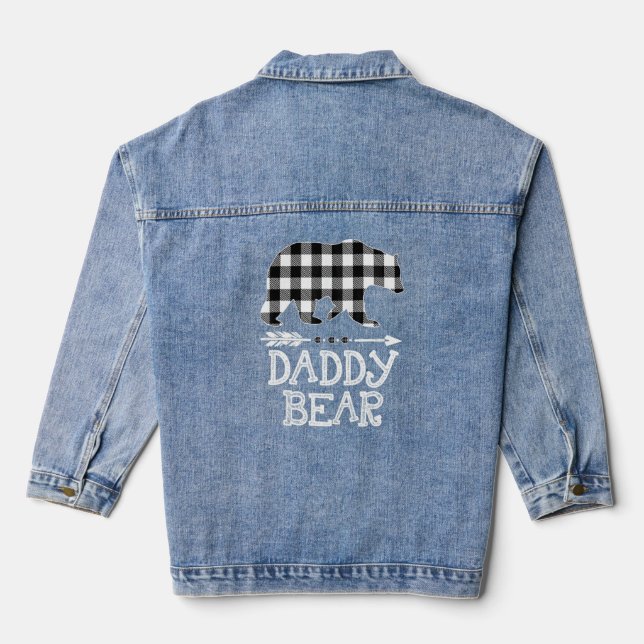 Black And White Buffalo Plaid Daddy Bear Christmas Denim Jacket (Back)