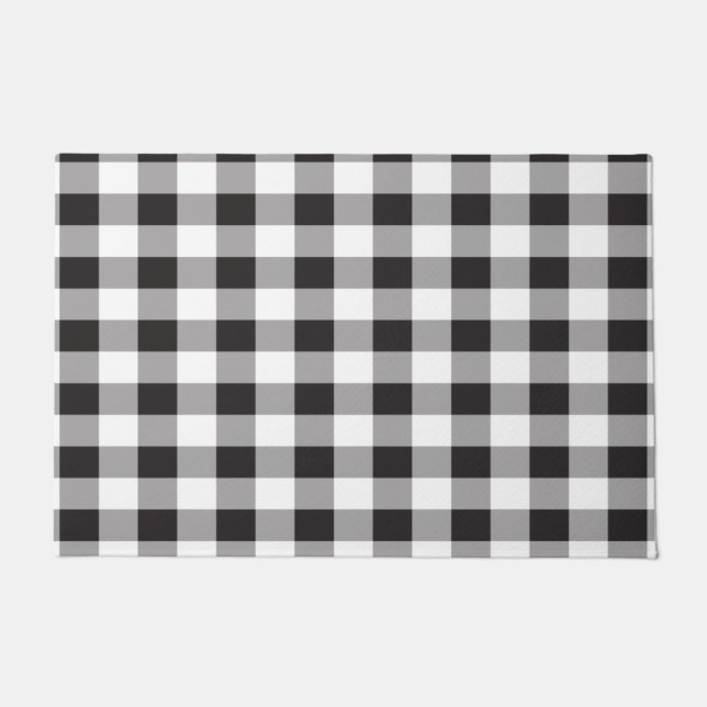 Black and White Buffalo Plaid Doormat (Front)