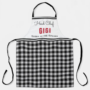 Black and White Buffalo Plaid Gigi Personalised Apron