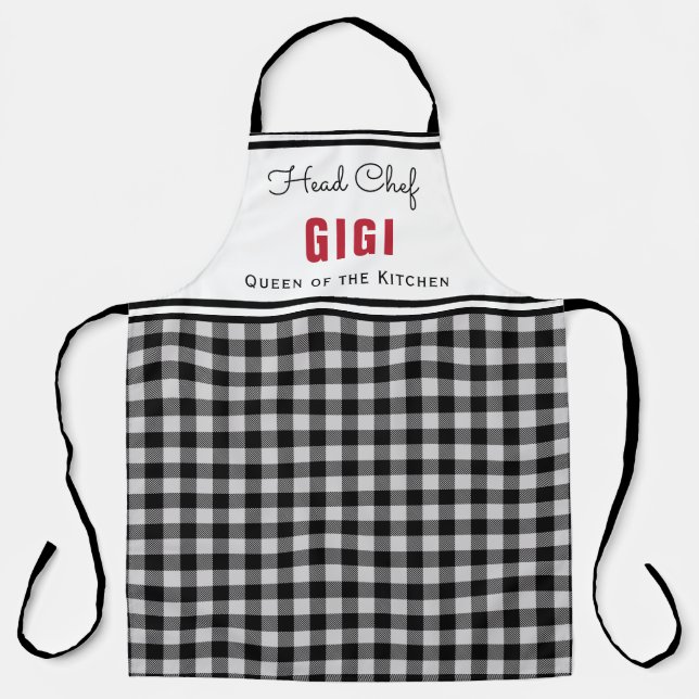 Black and White Buffalo Plaid Gigi Personalised Apron (Front)