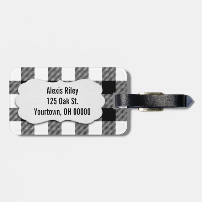 black and white buffalo plaid luggage tag (Back Horizontal)