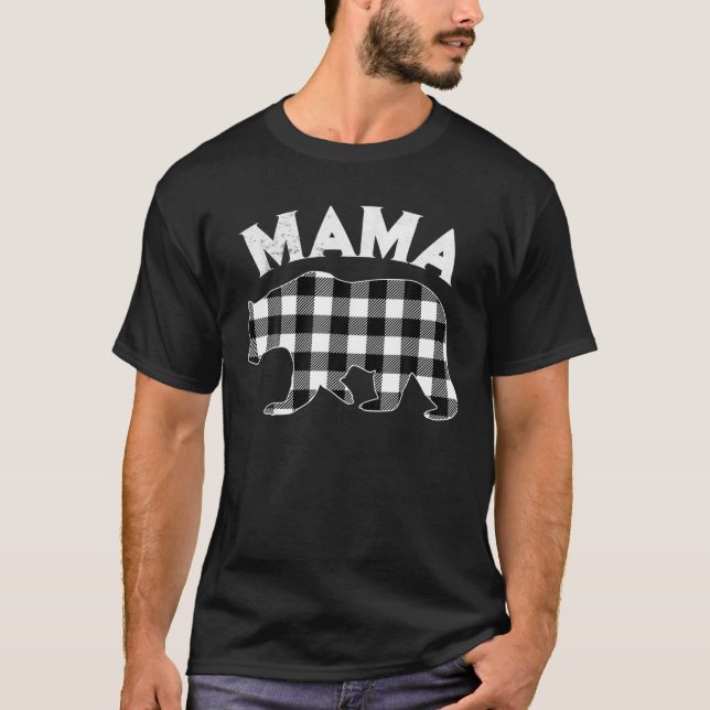 Black And White Buffalo Plaid Mama Bear Christmas T-Shirt (Front)