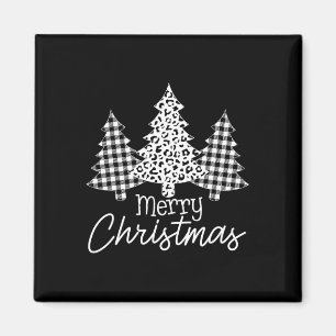 Black And White Buffalo Plaid Merry Christmas Xmas Magnet