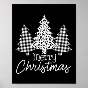 Black And White Buffalo Plaid Merry Christmas Xmas Poster