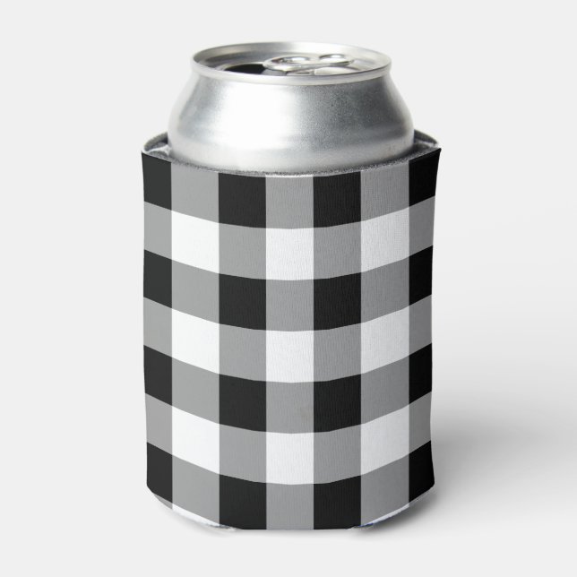 Black and White Buffalo Plaid Modern Pattern Can Cooler (Can Front)
