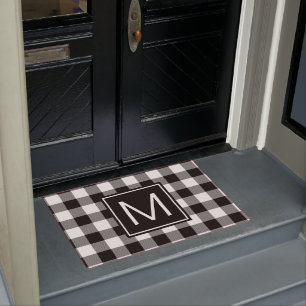Black and White Buffalo Plaid Monogrammed Doormat