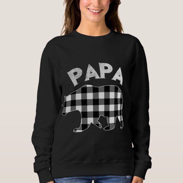 Black And White Buffalo Plaid Papa Bear Christmas  Sweatshirt (Front)