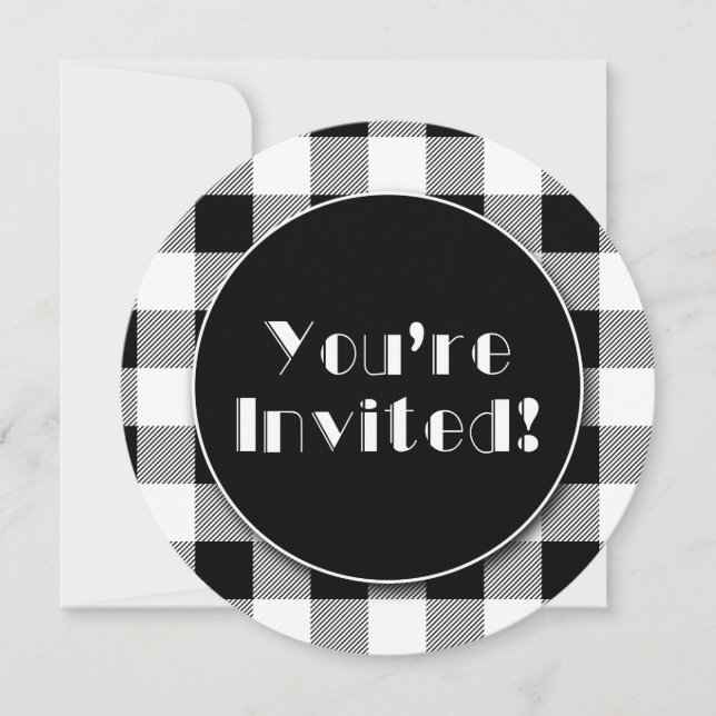 Black and White Buffalo Plaid Party Invitation (Front)