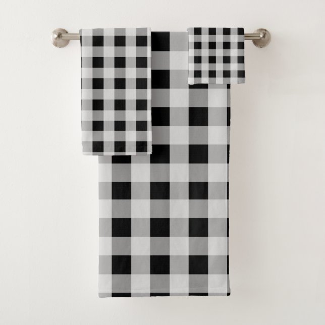 Black and White Buffalo Plaid Pattern Bath Towel Set (Insitu)