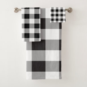 Black and White Buffalo Plaid Pattern Modern Bath Towel Set