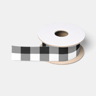 Black and White Buffalo Plaid Patterned Satin Ribbon