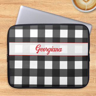 Black and White Buffalo Plaid Personalised Laptop Sleeve