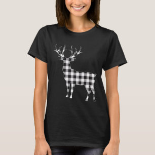 Black And White Buffalo Plaid Reindeer Christmas D T-Shirt