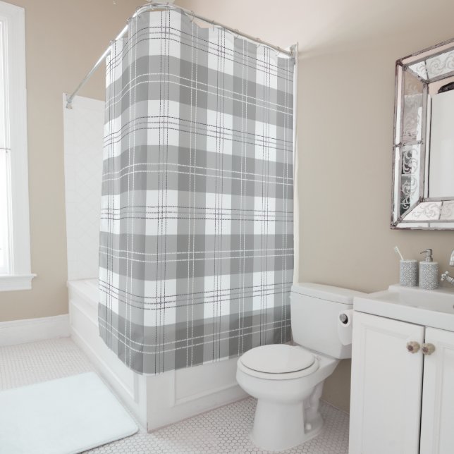 Black and White Buffalo Plaid Shower Curtain (In Situ)