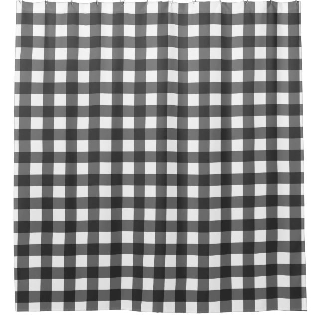 Black and White Buffalo Plaid Shower Curtain (Front)