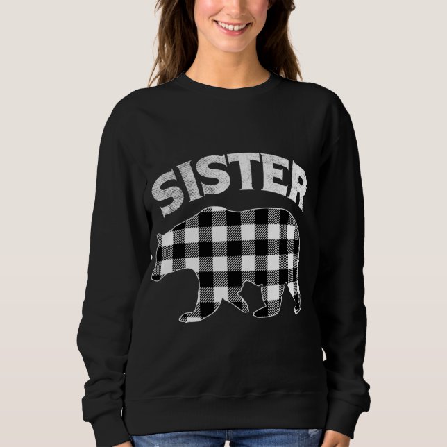 Black And White Buffalo Plaid Sister Bear Christma Sweatshirt (Front)